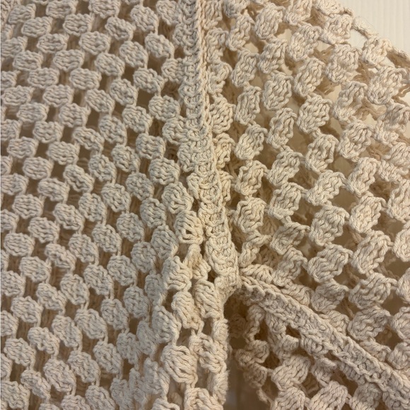 Open-Knit Button Front Short Sleeve Sweater - Cream - Picture 5 of 6